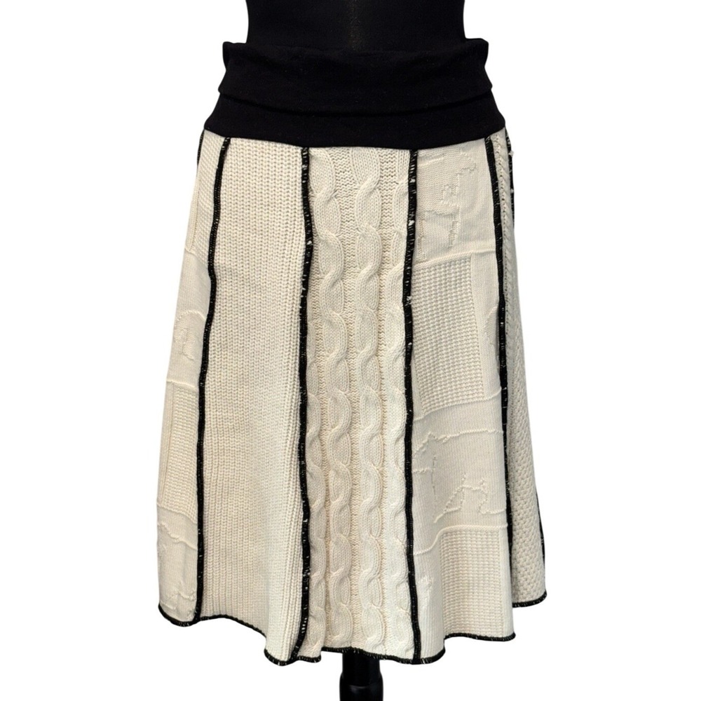NEW Green 3 4 Panel A Line Skirt Size Medium Ivory Black High‎ Rise Holiday